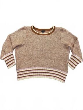Design 365 Sweater Womens 2X Brown Pink Striped Ribbed Trim Pullover Knit Top